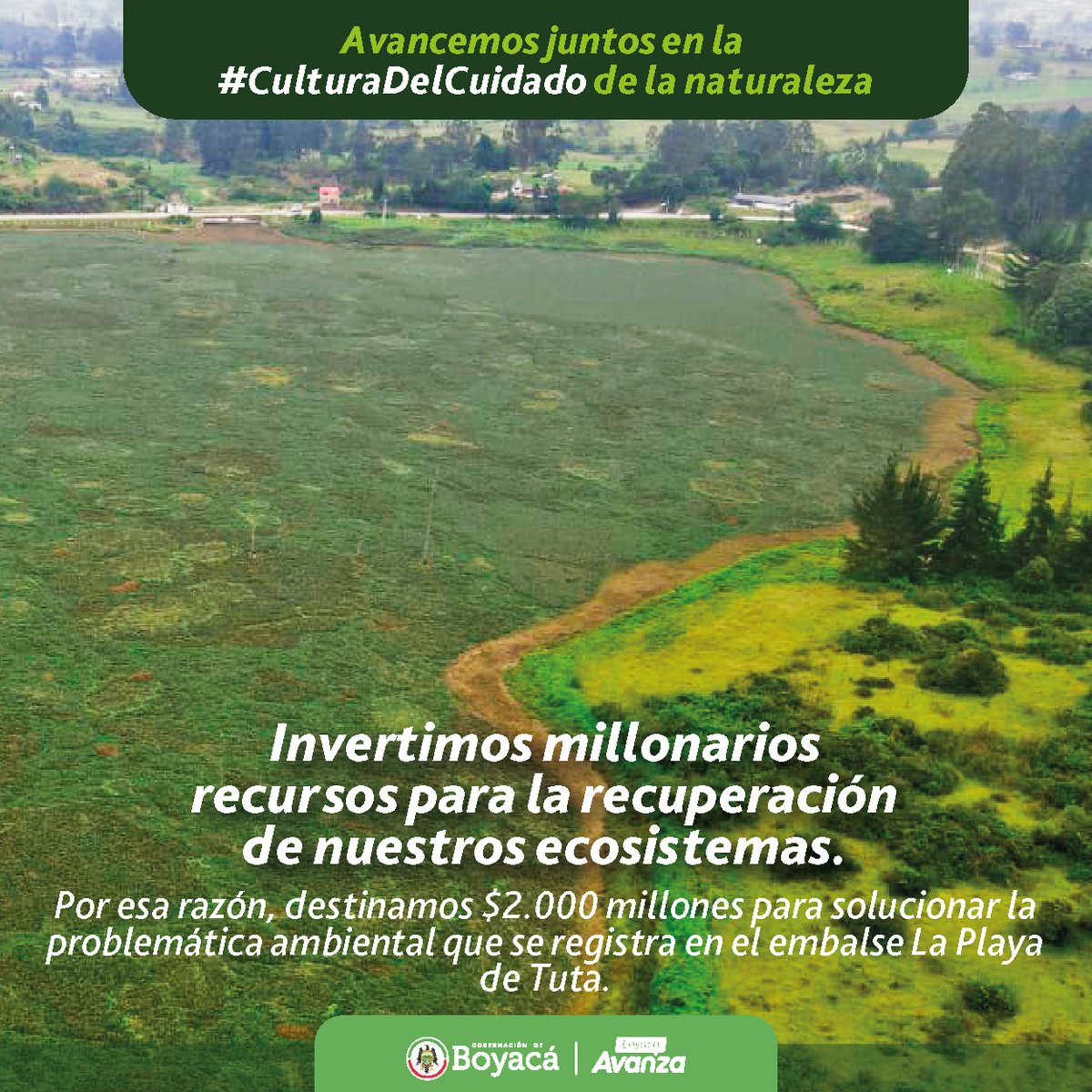 lasupersona's tweet photo. #Patrocinado Invertimos millonarios recursos para la recuperación de nuestros ecosistemas. Por esa razón, destinamos $2.000 millones para solucionar la problemática ambiental que se registra en el embalse La Playa de Tuta. @GobBoyaca https://t.co/8QUPlTchsb