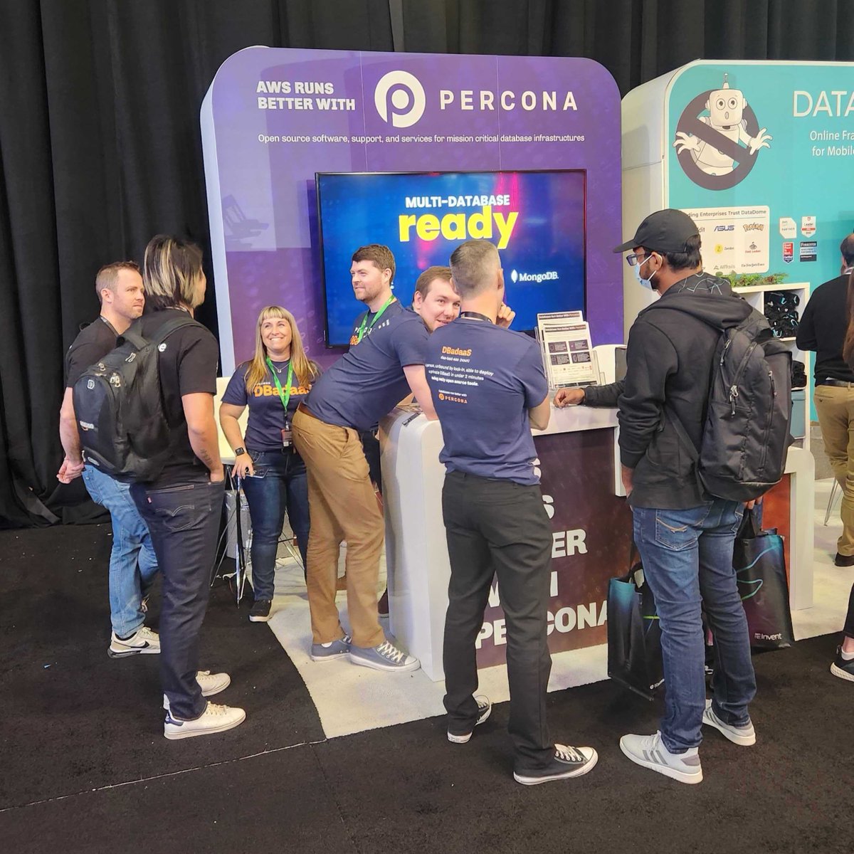 Percona's tweet photo. Things are poppin' over at booth 143 at #reInvent 🎉
Stop by to grab some swag and register for our raffle prize! 😲

And if you're feeling up for a #database challenge, try to prove your DBadaaSery and spin up a #BDaaS in 2 minutes!
Book a meeting now 👉  https://t.co/rCuBShShTu https://t.co/tV4akAoaVC