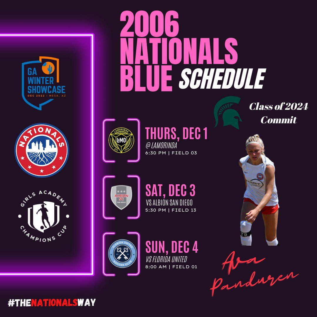 Heading out to Arizona✈️ Business trip is underway in Mesa. Check out our schedule down below!! Time to go get things done ✅ ⚽️🤫<a href="/NationalsGA/">Nationals Girls Academy</a> <a href="/GAcademyLeague/">Girls Academy</a>