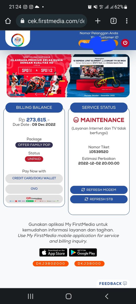 dedybokiz's tweet photo. Hallo @FirstMediaCares , daerah kelapa 2, jakarta barat, dari jam 8 malam internet mati sampai sekarang, maintenance apa sampe estimasi selesai 2 desember ? https://t.co/oA4SgatxwC