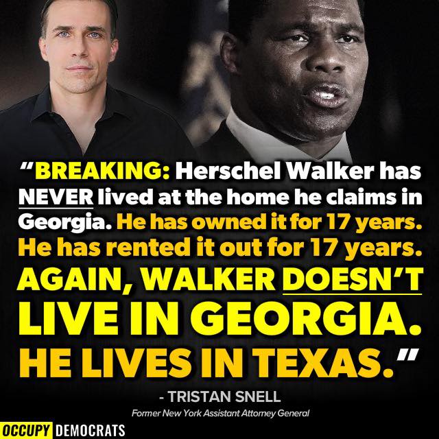 warrenswil's tweet photo. #HerschelWalker trying to pull a fast one on GA voters
He LIES about where he lives! Get’s tax break from TX by claiming he lives there!
He’s NEVER lived in GA #LIAR unfit for Senate #WarnockWillWin
#ProudBlue22 #DemVoice1 https://t.co/3DBi6ZQcqQ