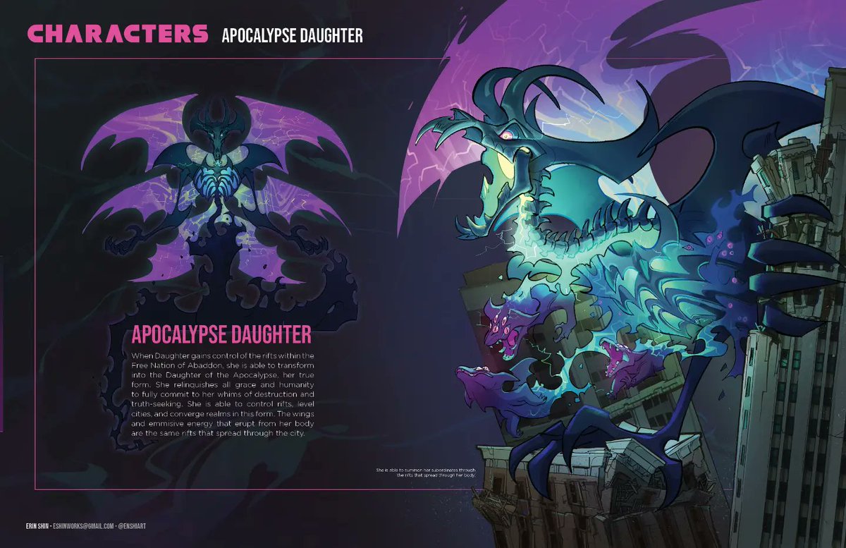 enshiart's tweet image. ⚘️Daughter⚘️
The Antagonist of the Abaddon narrative. A charming socialite and powerful political figurehead. She is Dianas mentor until her own needs and search for meaning drives her mad... eventually revealing her true colors 👹