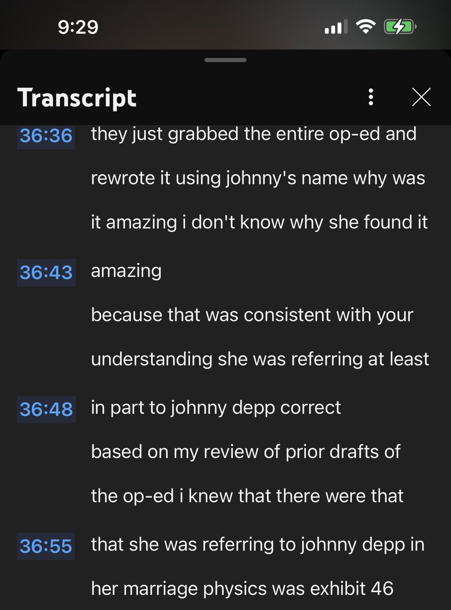 LauraBockov's tweet photo. Depp's position is that the Op-Ed implies he abused Heard because reasonable readers would understand the words "2 years ago, I became a public figure representing domestic abuse" to refer to that proceeding

ACLU transcript: based on prior drafts I knew she was referring to Depp https://t.co/5U3KwDC2OD