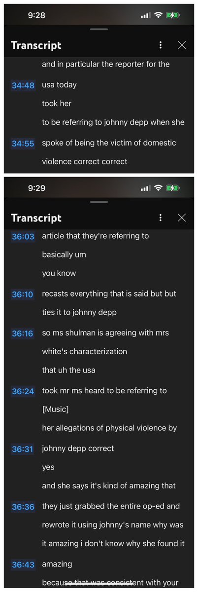LauraBockov's tweet photo. Depp's position is that the Op-Ed implies he abused Heard because reasonable readers would understand the words "2 years ago, I became a public figure representing domestic abuse" to refer to that proceeding

ACLU transcript: based on prior drafts I knew she was referring to Depp https://t.co/5U3KwDC2OD