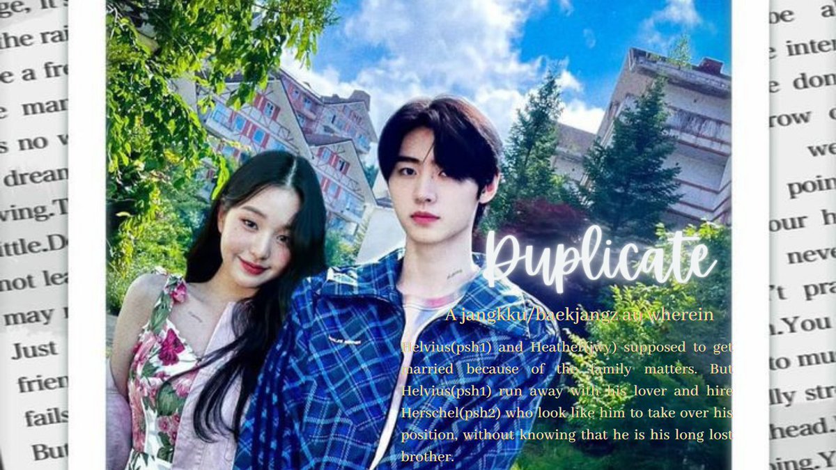enhvwritewme's tweet photo. A #jangkku_baekjangz AU wherein

Helvius(psh1) and Heather(jwy) supposed to get married because of the family matters. But Helvius(psh1) run away with his lover and hired Herschel(psh2) who look like him to take over his position, without knowing that he is his long lost brother. https://t.co/Z8ri5mIuRB