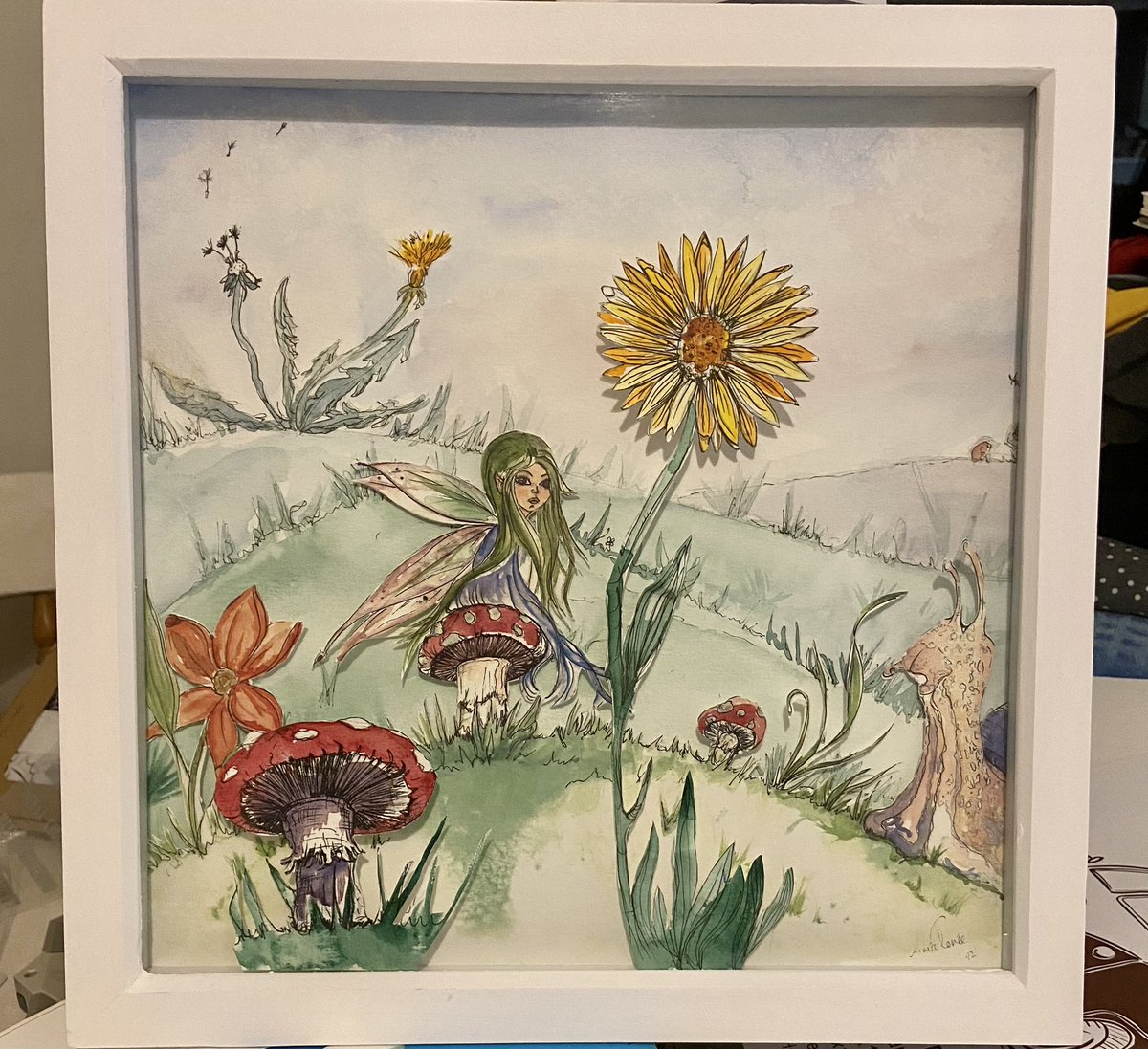 aimeerenee83's tweet photo. Thought I’d try something a bit 
different , thanks to my friend Mel who led a diorama 
workshop for my Friday Art group, she inspired me to 
do my own diorama style piece. 

#artymum #artforhealth #fairy #watercolourandpen https://t.co/DQaFtSrcvM