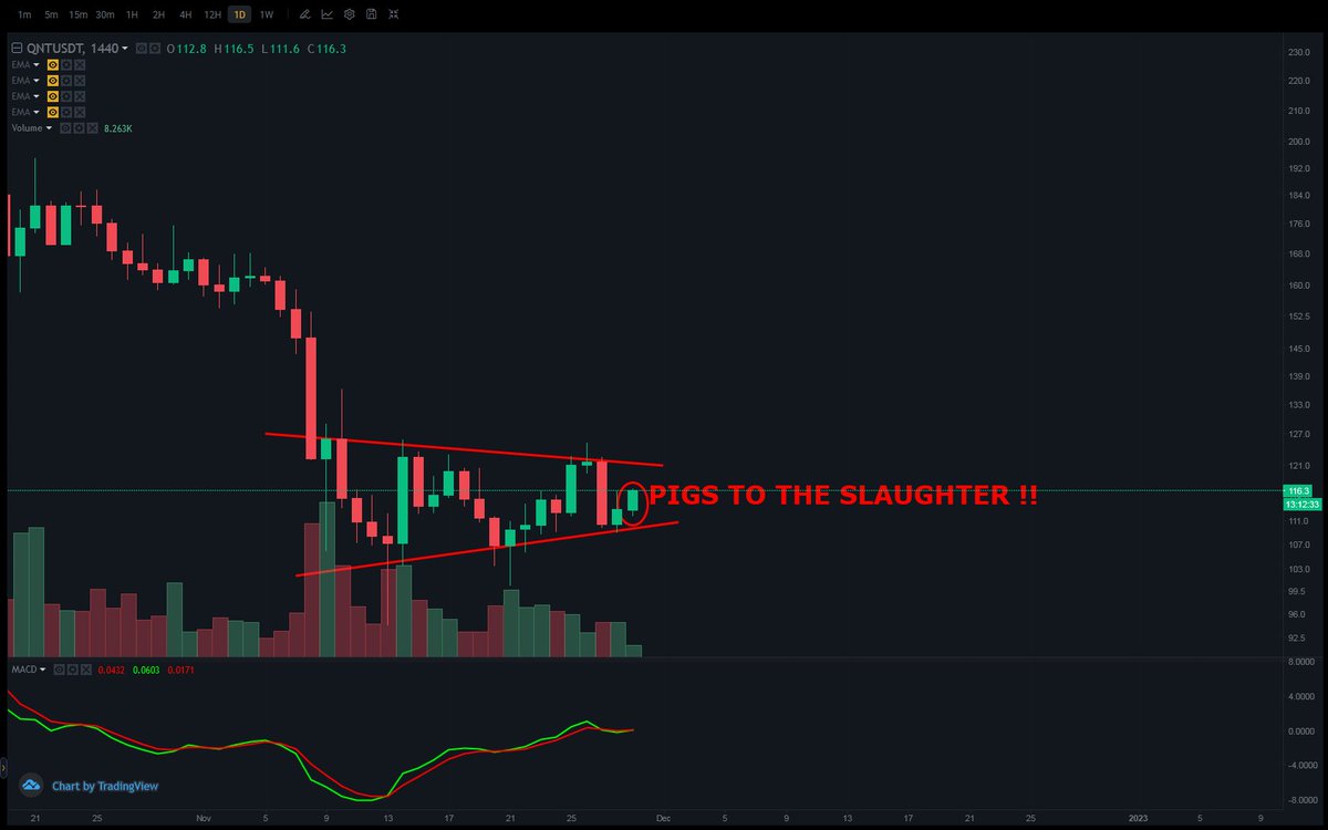 billc062's tweet photo. $QNT #PONZI SCAM ARTIST @mantisvillainy👇

I'LL MARK PRICE @ 116.3 

TRYING TO TRAP ANY 🐷🐷🐷🐷 FOR EXIT LIQUIDITY IS THIS BEAR PENNANT

PIGS WILL BE SLAUGHTERED, PLAIN AND SIMPLE
🐷🐷🐷🐷🔪🔪🔪🔪🩸🩸🩸🩸 https://t.co/O31PKfXe3p