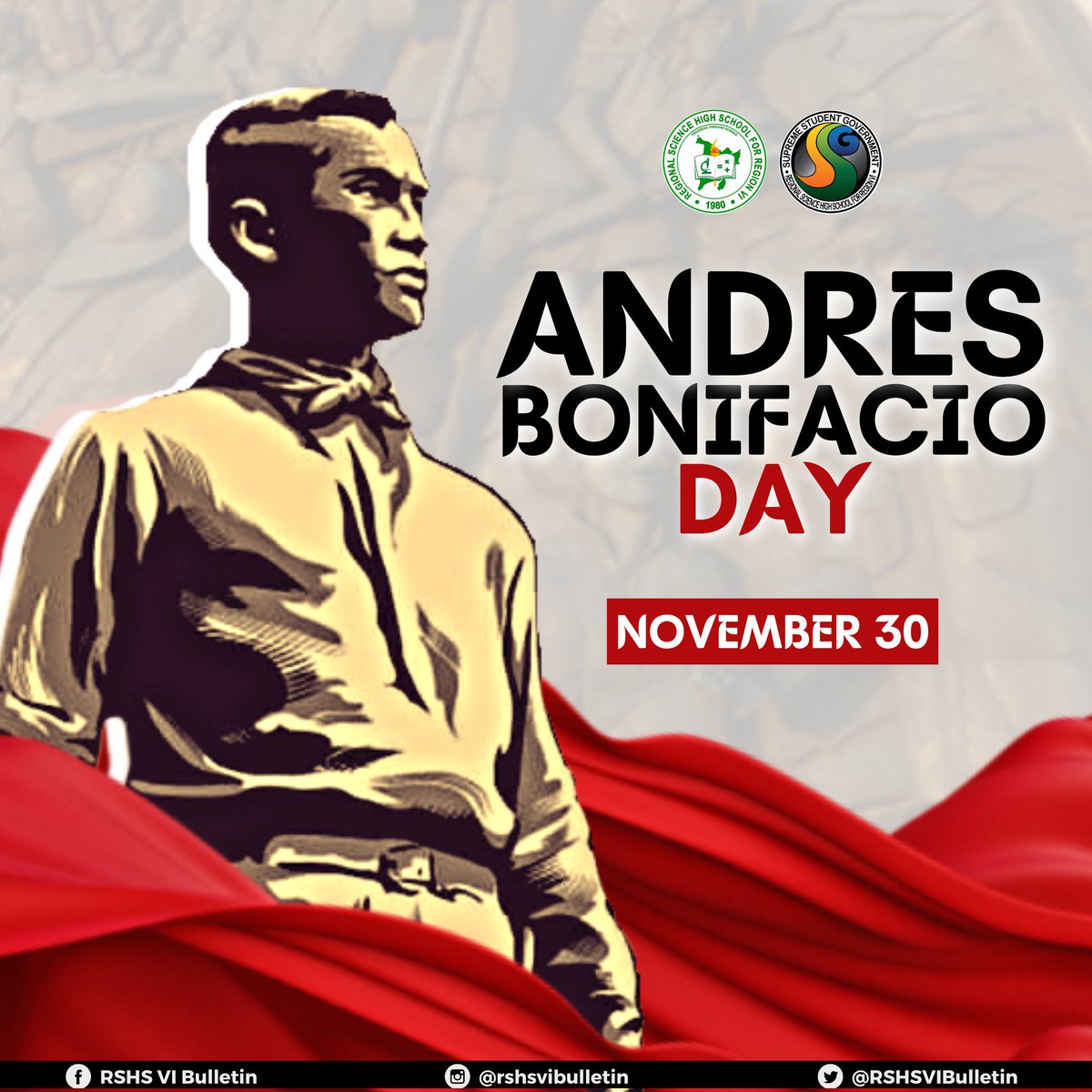 RSHSVIBulletin's tweet photo. Ngayong araw, ipinagdiriwang ang ika-159 anibersaryo ng kapanganakan ni Gat Andres Bonifacio, na kilala bilang "Ama ng Dakilang Pilipino," gayundin ang ipinakita niyang katapangan at kadakilaan. 

✍sdmilloroso
🎨jkricaforte

#TatakSayans
#HubforAchievers 
#BonifacioDay https://t.co/CDAFrC7hrH