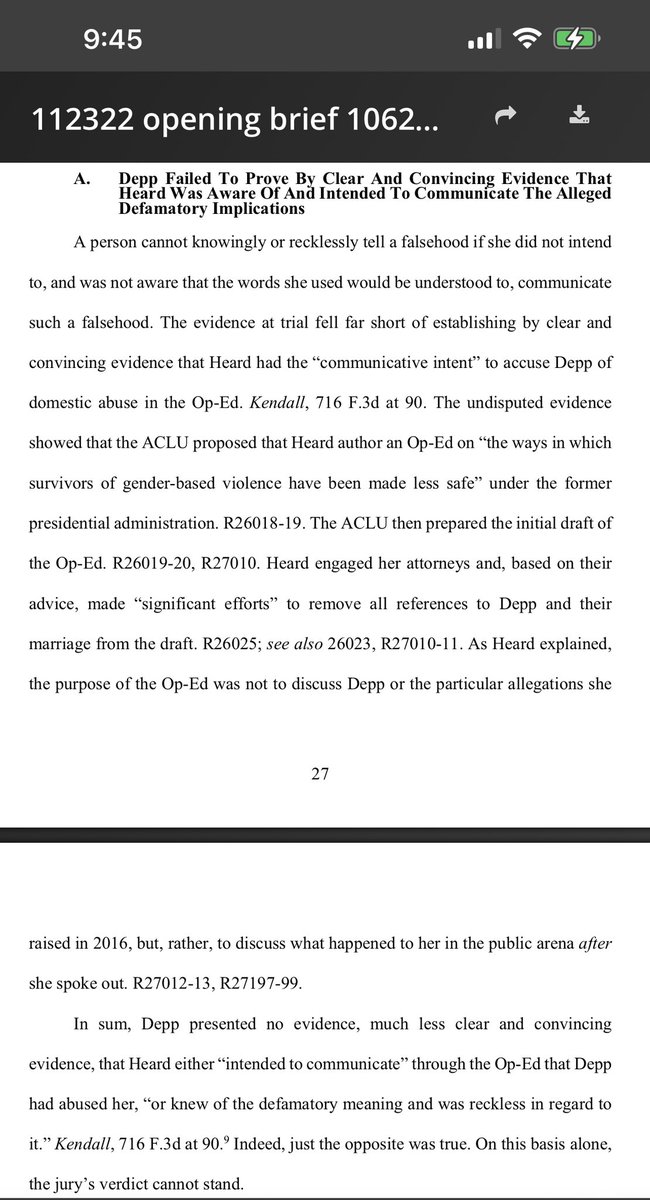 LauraBockov's tweet photo. " For the same reasons, Depp failed to meet his burden of proving at common law that Heard *designed and intended the alleged implication that he had abused her.”
#AmberHeardIsFinished https://t.co/1yXG2ggA3I