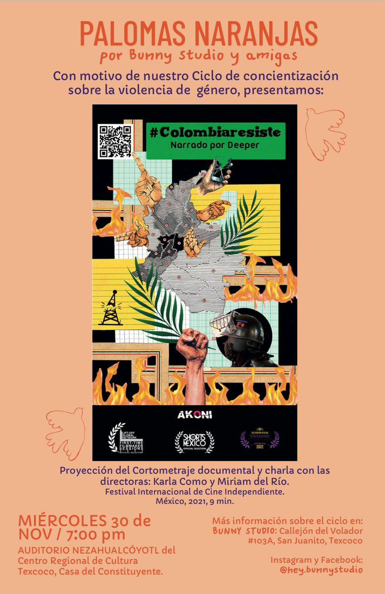 AkoniPro's tweet photo. Nos vemos mañana en la proyección y conversatorio de #ColombiaResiste con nuestras amigas de Bunny studio 💥 https://t.co/pX1QS9cno7