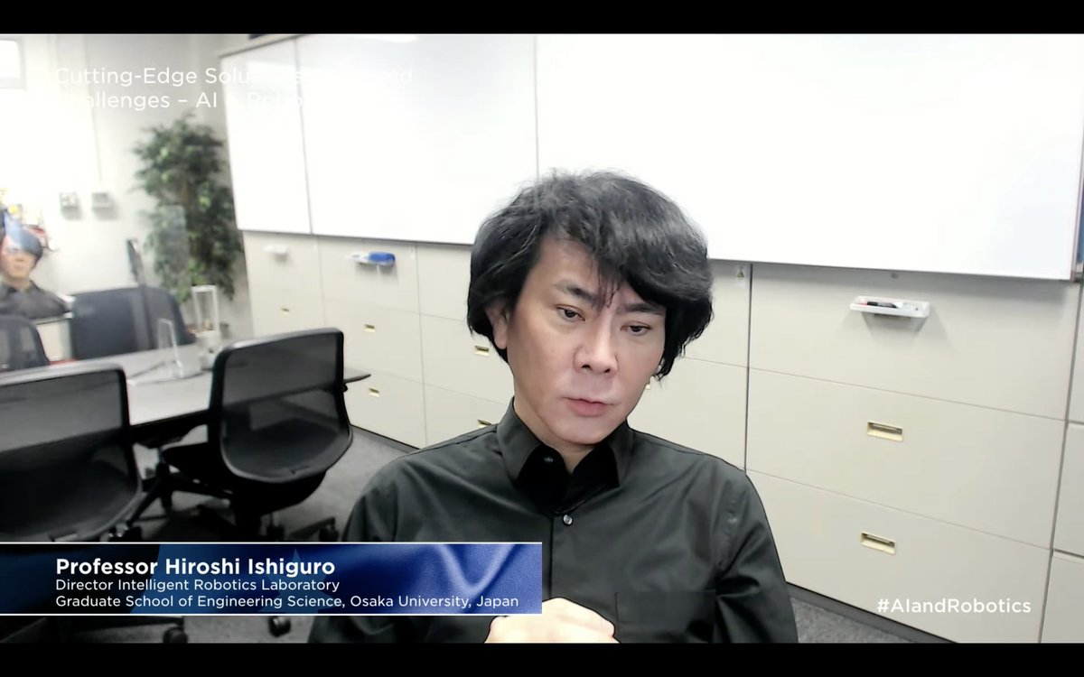 Science_Academy's tweet image. @hiroshiishiguro is involved in the Japan Science and Technology Agency’s Moonshot program, managing a project to create a human-avatar society by 2050. He says they've had hundreds of expressions of interest to be involved. #AIandRobotics