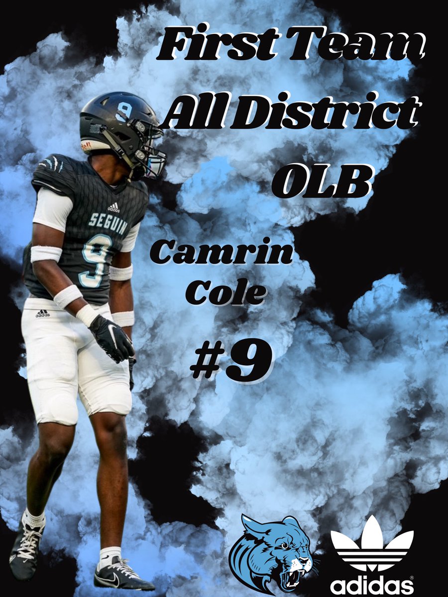 SeguinCougarFB's tweet photo. Congratulations To First Team All District Outside Linebacker #9 Camrin Cole 
#SeguinNation #Family https://t.co/WCrI0JKOtr