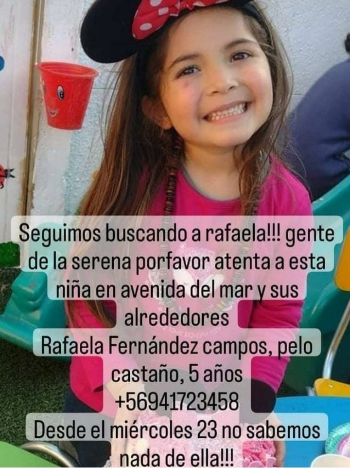Urgente🔴 niña extraviada en #LaSerena por favor RT <a href="/Personaschile/">Personas Extraviadas 🇨🇱#LeyExtraviados</a> que aparezca pronto..🙏