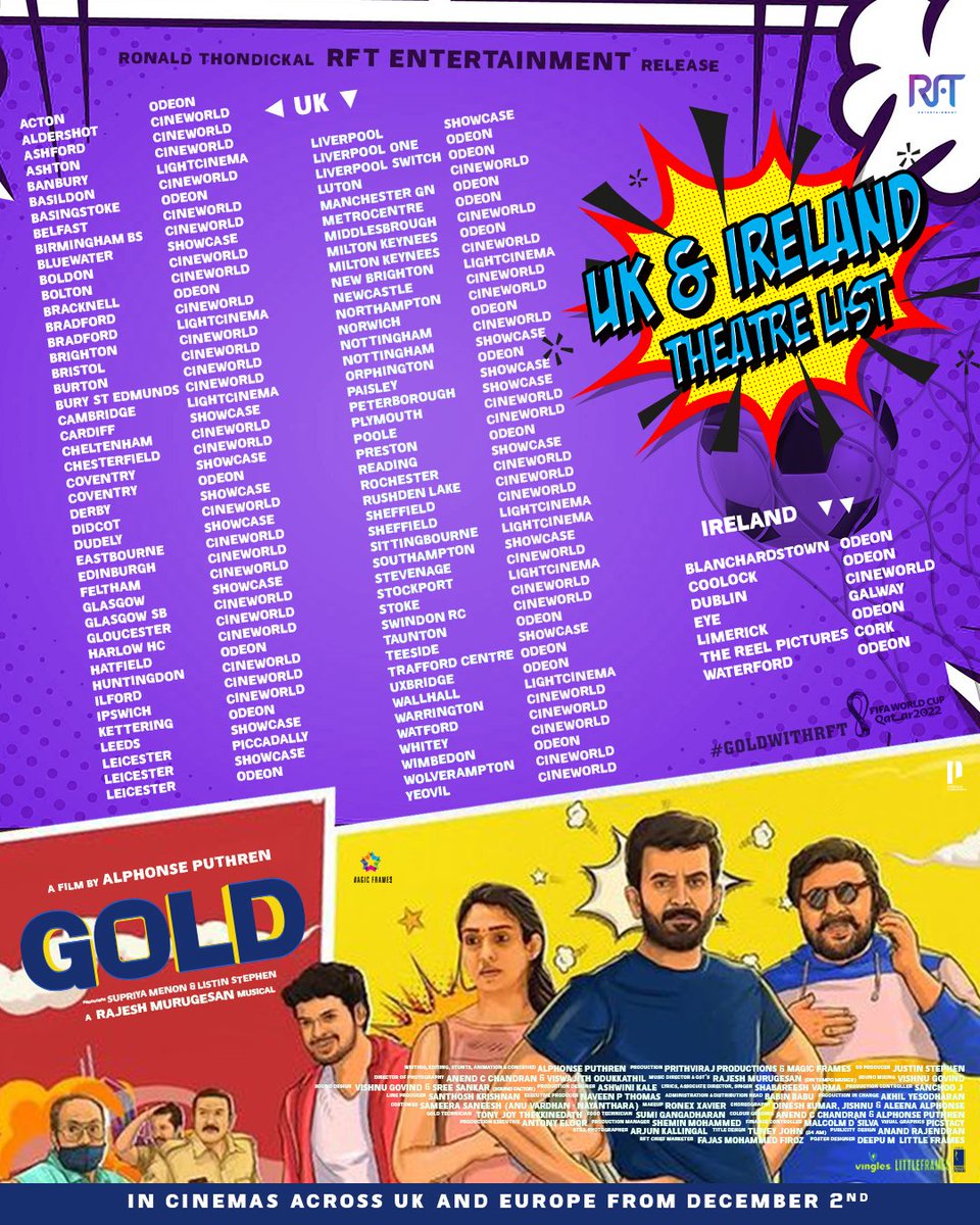GoldMovieOffl's tweet photo. #Gold UK &amp; Ireland Theater List ❤️

@PrithviOfficial #AlphonsePuthren #Nayanthara @magicframes2011 @Poffactio 

#GoldMovie https://t.co/lGRwtCj7qh