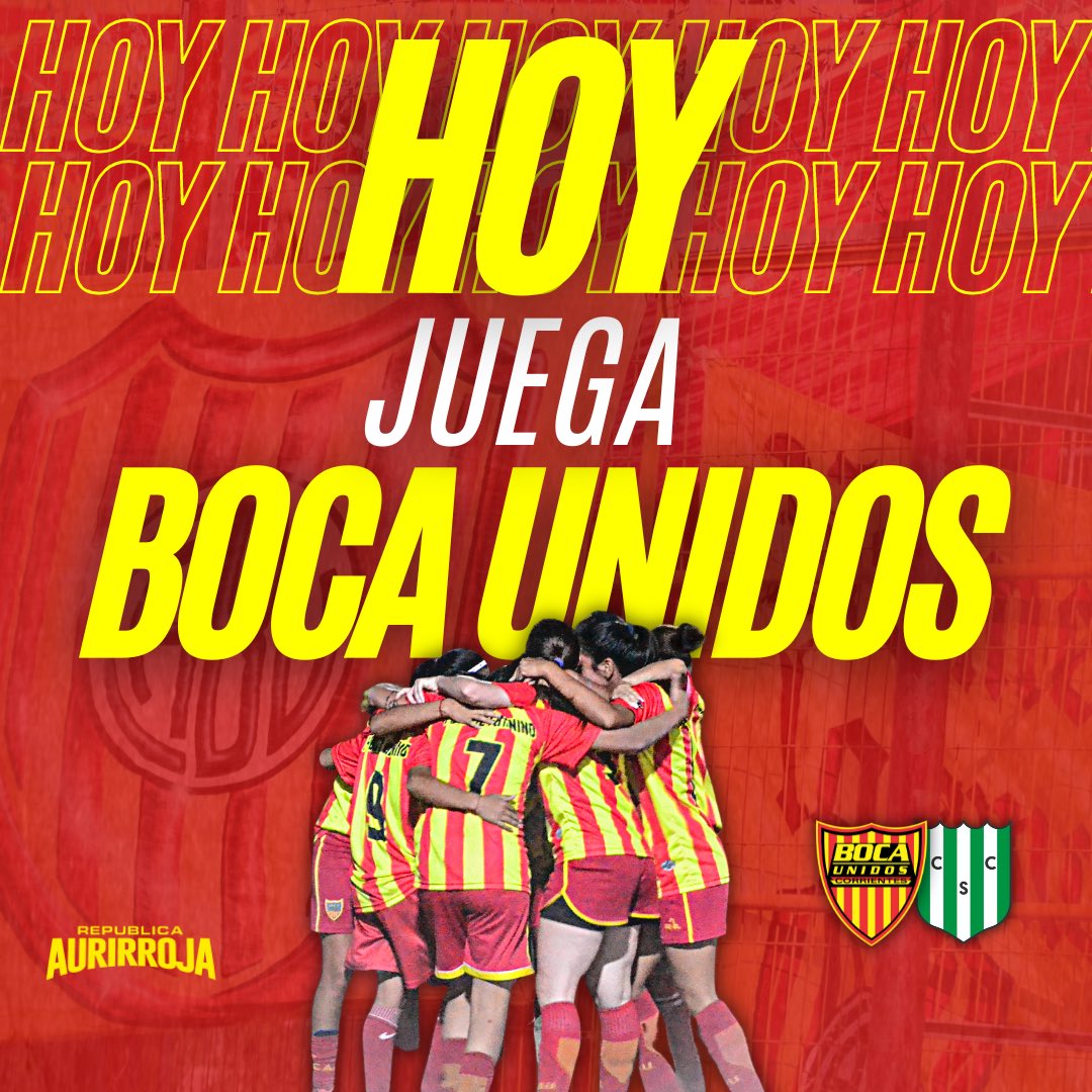 BocaUnidosRA's tweet photo. HOY #JuegaBOCAUNIDOS⚽️🥳
🆚 #SportivoCorrientes
🏆 @ligacorrentina_ Femenina - Clausura 4tos. de Final
⏰ 21:00 hs.
🏟 Estadio de Sportivo.
📺 #RAStreaming (YouTube).
#VamosAurirrojas ❤💛 https://t.co/1pUpKYOfhb