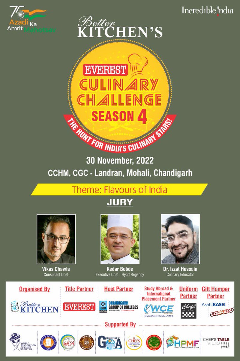 #Introducing Our #Three most dynamite #jury #chefs comes with different #experiences of their professional #kitchenstation. City: #CHANDIGARH 

Date: 30th #November, 2022 #everestbkcc #awaitedone #betterkitchen
#magazine #culinarychallenge #culinaryworld #buddingchefs #season4