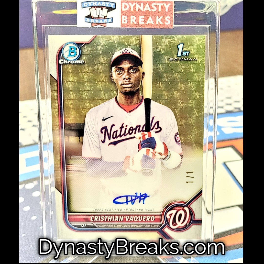 DynastyBreaksTX's tweet photo. Another Satisfied Customer! Congrats Jose!
1/1 #Superfractor Cristhian Vaquero Auto π³
Arguably the biggest hit of 2022 Bowman Chrome!
#thehobby #collect #tradingcards #sportscards #baseballcards #Topps #Fanatics #BowmanChrome #Bowman #pulloftheweek @Topps @ChecklistsforUS https://t.co/GN5dk3VQ4N