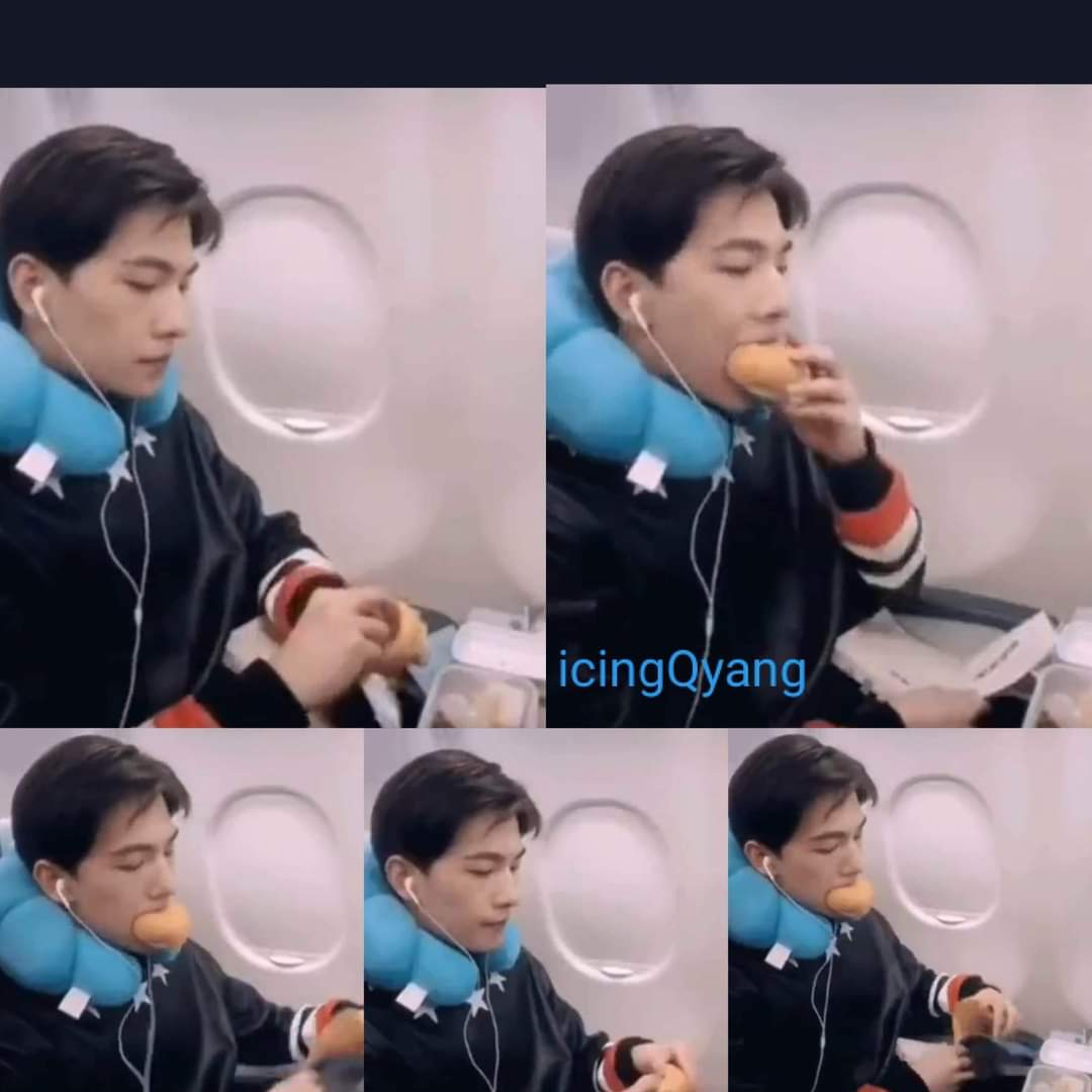 icingquinyang2's tweet photo. #candidphoto of a multitasking passenger #YangYang杨洋 busily opening the roll package and stuffing it into his mouth while probably opening another food item while listening to music. #cutebaby #humanlikeus. https://t.co/QWmkkz90jF