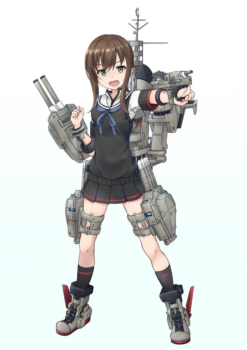 fubuki (kancolle) 1girl solo skirt school uniform green eyes full body pleated skirt  illustration images