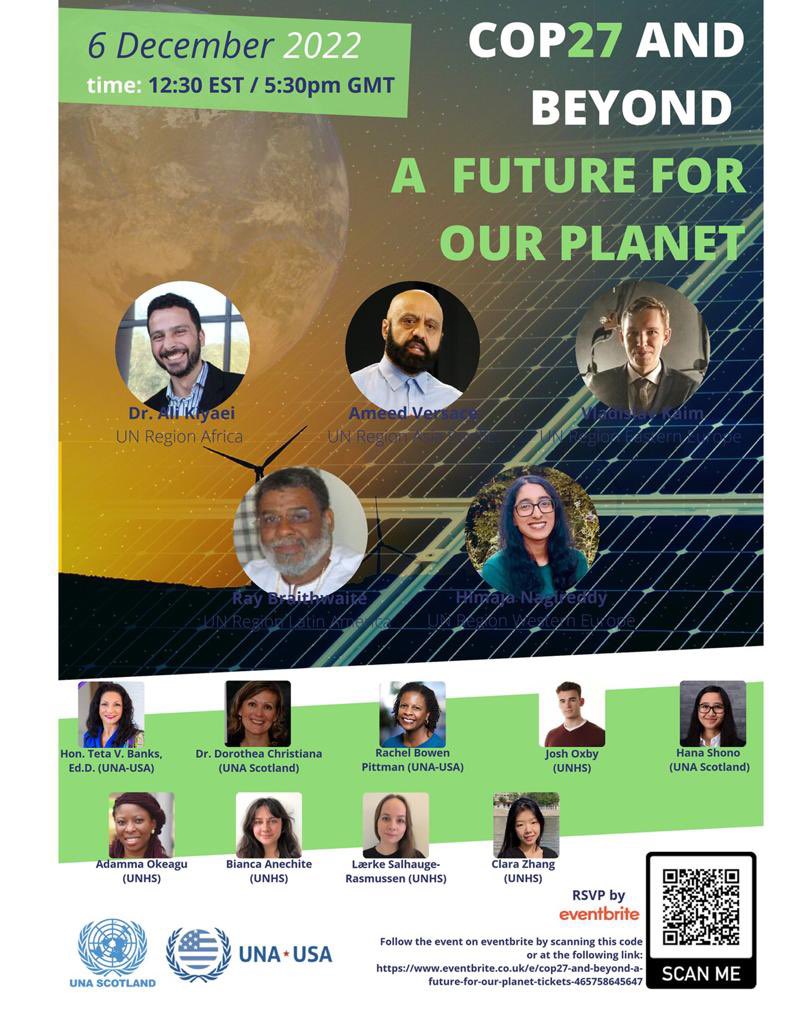 Join United Nations Associations for "Cop27 and Beyond" Zoom session on Dec.6, 2022 at 12:30ET/5:30pm GMT to discuss the outcomes and recommendations on climate change from the five UN-designated regions of the world.Register at lnkd.in/gdSnVs7P