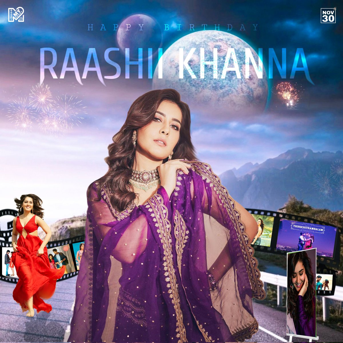 RMKFC's tweet photo. Happy To Release The Official Bday CDP Of @RaashiiKhanna_ and All The Best For Her Future Projects om behalf of all @iamRashmika fans💖

#HBDRaashiiKhanna https://t.co/d8iKwr14IB