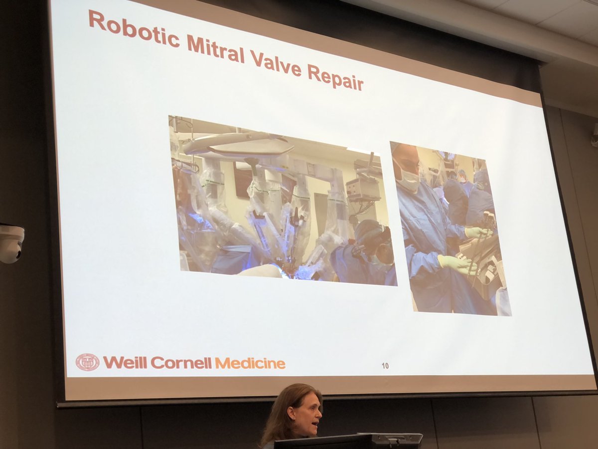 SeanM_Wu's tweet photo. Dr Stephanie Mick from Cornell describing robotic mitral valve repair &amp; leading a team of surgeons, anesthesiologists, OR assistant, perfusionists 2 reduce OR time &amp; complications @StanfordCVI @WeillCornell CV Symposium. @StanfordMed @StanfordCTSurg @JW_MacArthur @Joseph_C_Wu https://t.co/mTAGf5S1iv