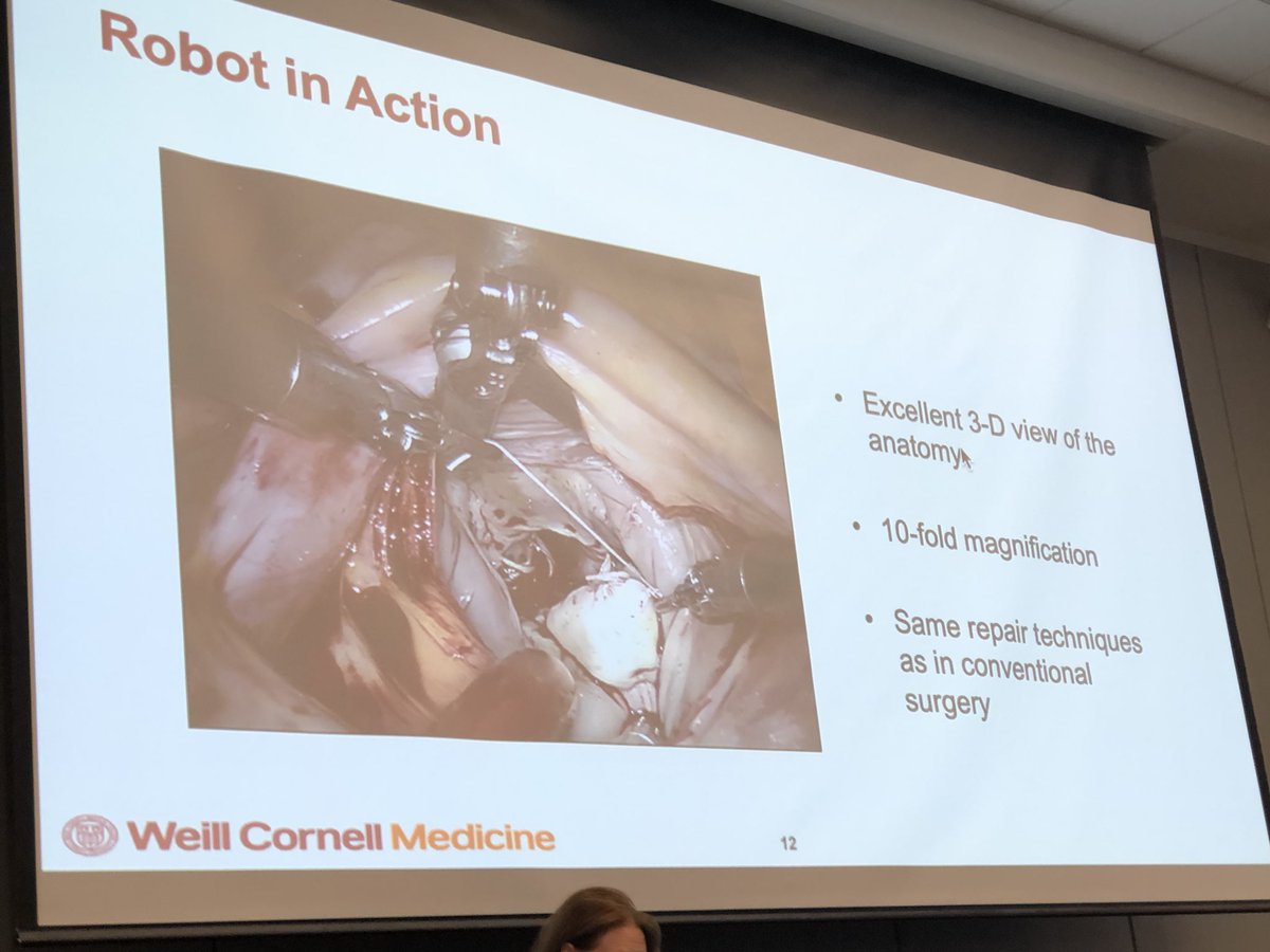 SeanM_Wu's tweet photo. Dr Stephanie Mick from Cornell describing robotic mitral valve repair &amp; leading a team of surgeons, anesthesiologists, OR assistant, perfusionists 2 reduce OR time &amp; complications @StanfordCVI @WeillCornell CV Symposium. @StanfordMed @StanfordCTSurg @JW_MacArthur @Joseph_C_Wu https://t.co/mTAGf5S1iv