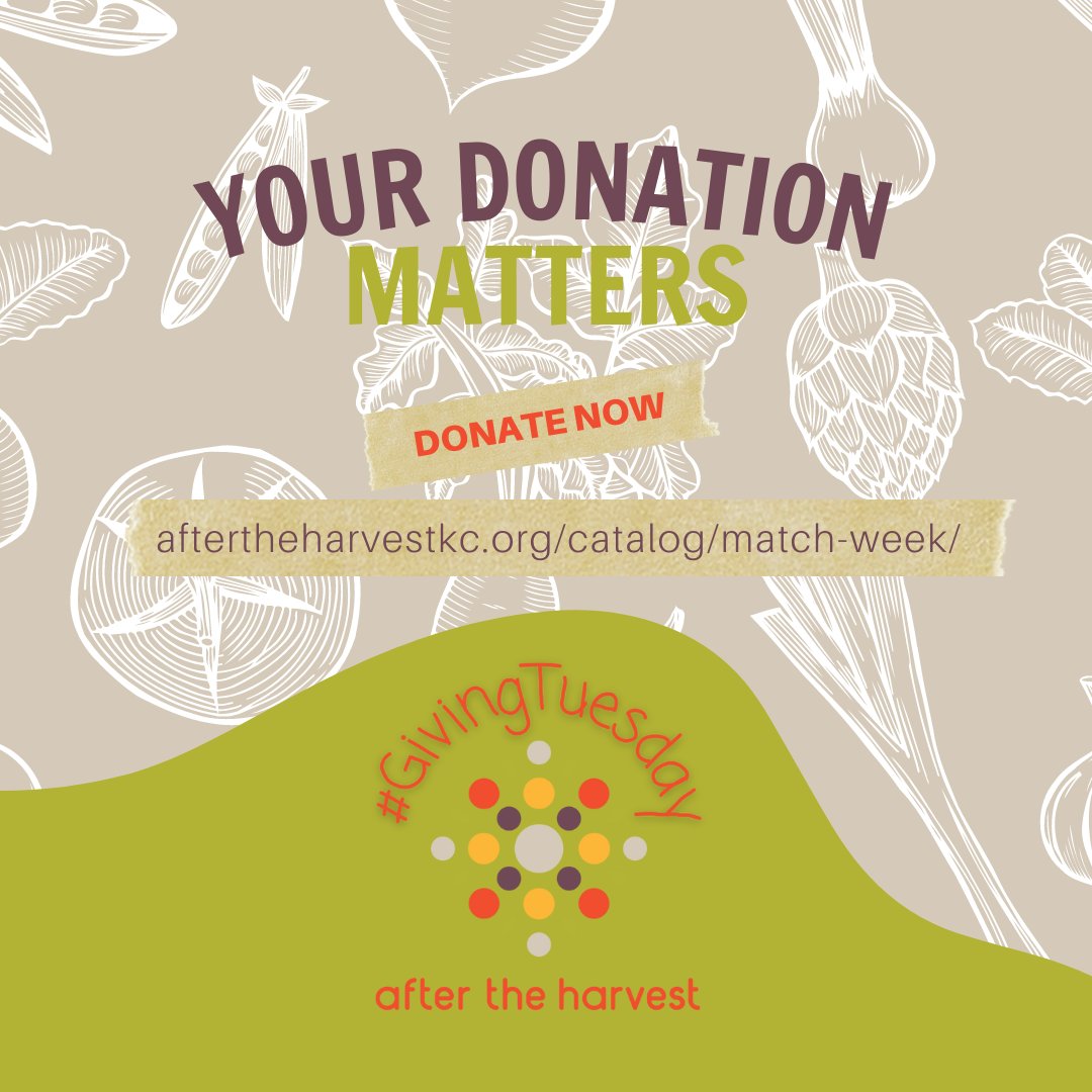 Your donation matters!
As of 4:15pm we have raised $7,533 including our matched dollars. There is still time to donate on this #givingtuesday 
aftertheharvestkc.org/catalog/match-…
#gleaningforgood #aftertheharvest #reducefoodwaste