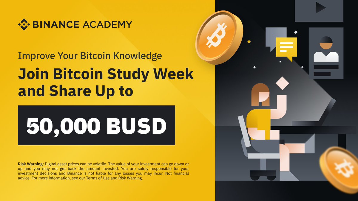 BinanceAcademy's tweet photo. Binance Academy Study Week is back 🔥

Complete all the missions to level up your blockchain knowledge and share the 50,000 BUSD rewards! 

Start now ➡️ https://t.co/m2SJfvBiNA https://t.co/qsqVJXOStR