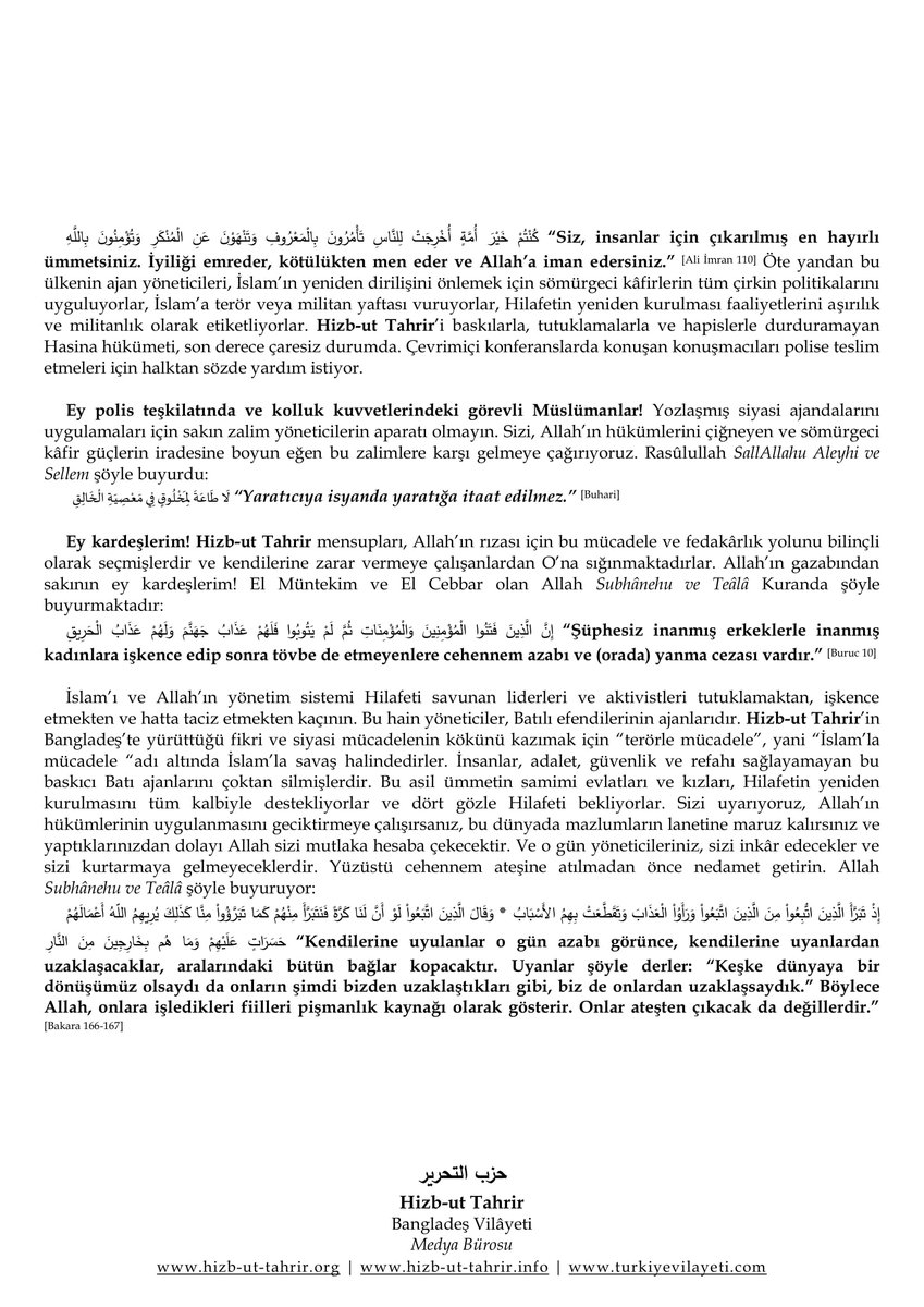 Hizb-ut Tahrir Merkezi Medya Ofisi (@htmmbtr) on Twitter photo 2022-11-29 22:52:35 Terörle Mücadele Birimi’nin (#ATU), Çevrimiçi Siyasi Konferanslarda Konuşan Hizb-ut Tahrir Üyelerini Militan Olarak Yaftalaması, Terörizmdir, Zulümdür #HizbutTahrir #Bangladeş Vilayeti Medya Bürosu hizb-uttahrir.info/tr/index.php/b… Terörle Mücadele Birimi’nin (#ATU), Çevrimiçi Siyasi Konferanslarda Konuşan Hizb-ut Tahrir Üyelerini Militan Olarak Yaftalaması, Terörizmdir, Zulümdür #HizbutTahrir #Bangladeş Vilayeti Medya Bürosu hizb-uttahrir.info/tr/index.php/b…