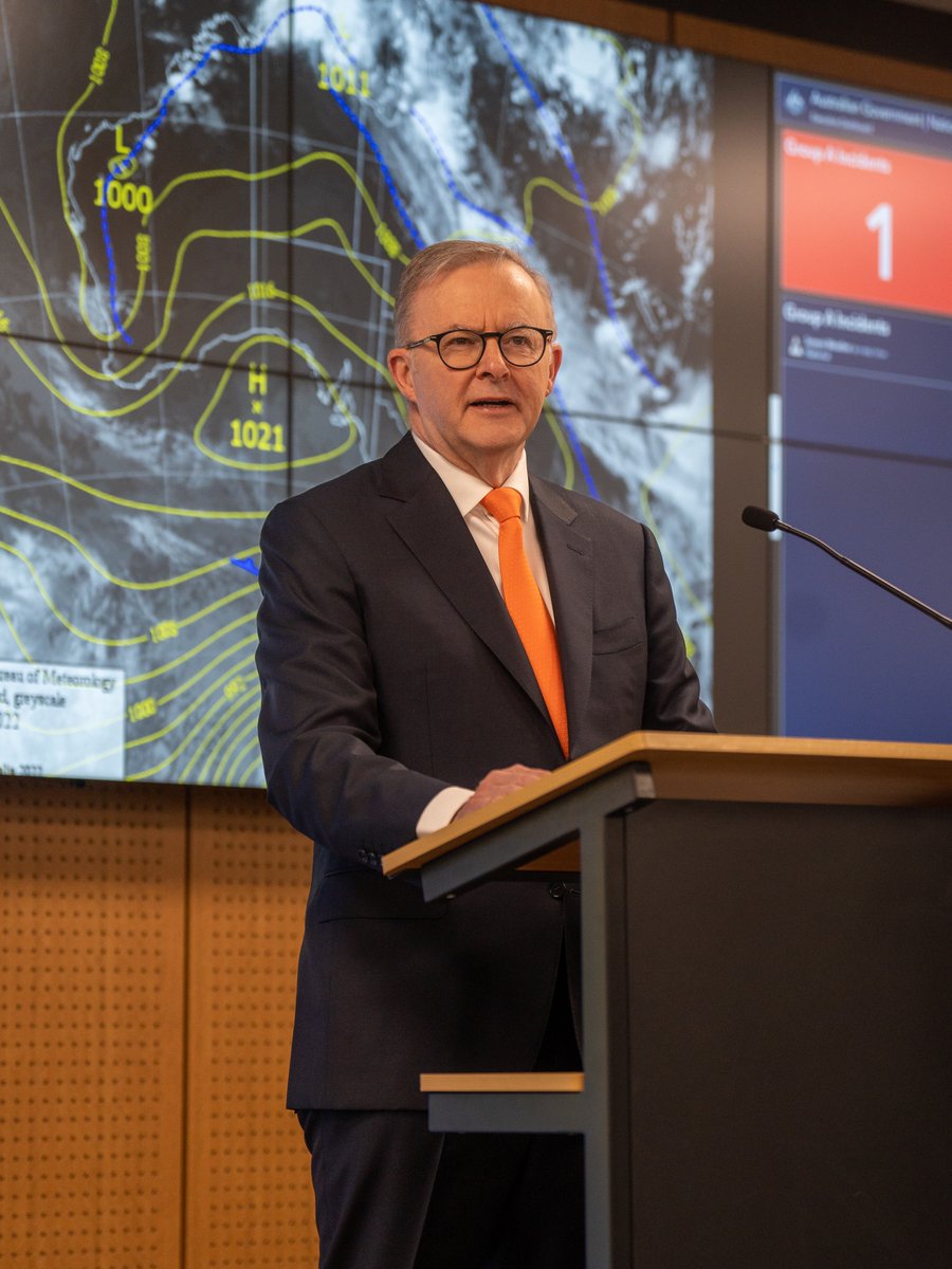 AlboMP's tweet photo. When there’s a disaster, you need everyone working together to respond. 

I’ve just opened the new National Situation Room in Canberra with Minister @MurrayWatt.

From fires and floods to cybersecurity threats, it’ll help us respond better when there’s a crisis. https://t.co/3HvGSnfJB5