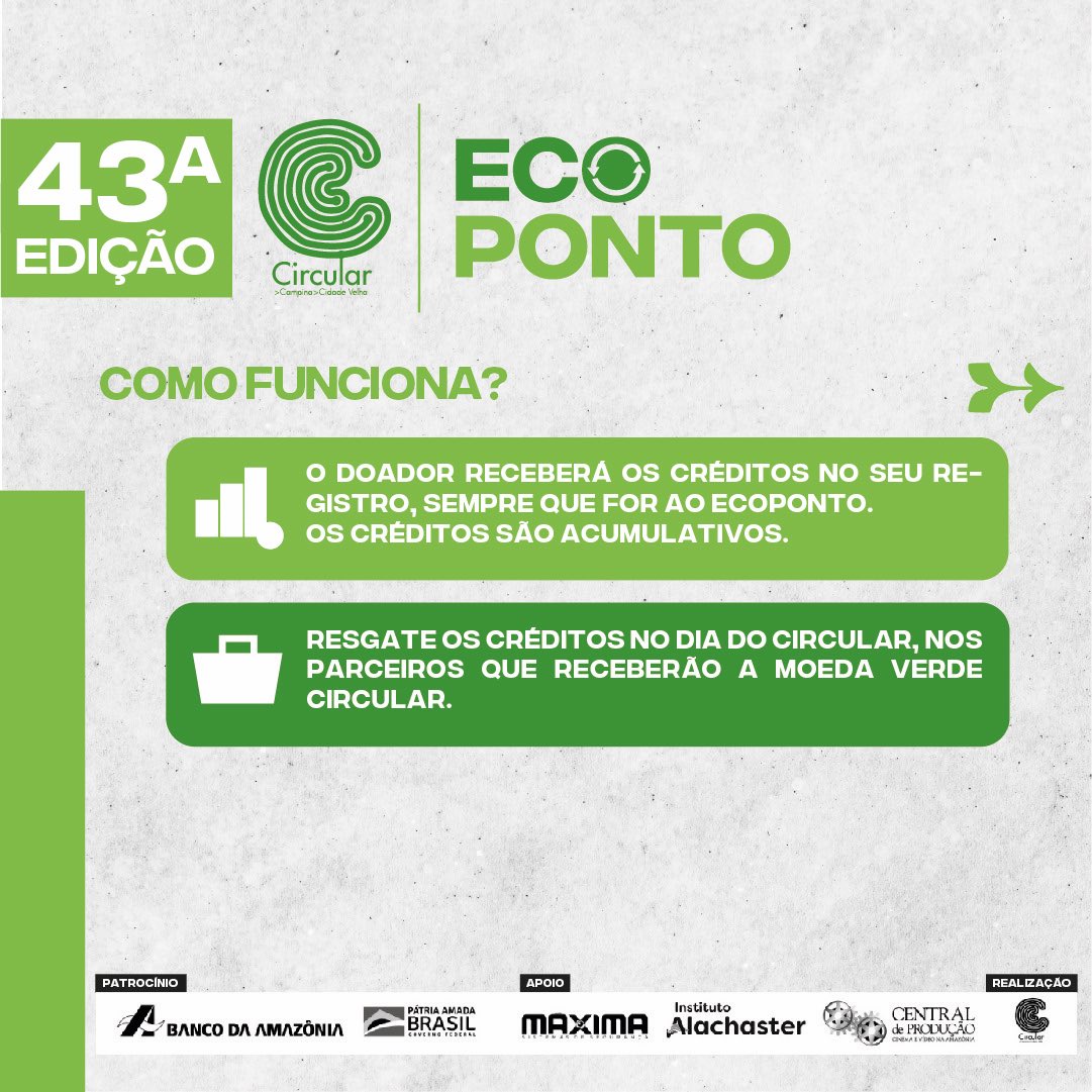 circularbelem's tweet photo. Apoio: Instituto Alachaster e Máxima Segurança. 

#sercircular #belemdopara https://t.co/BrPz35o5Hv
