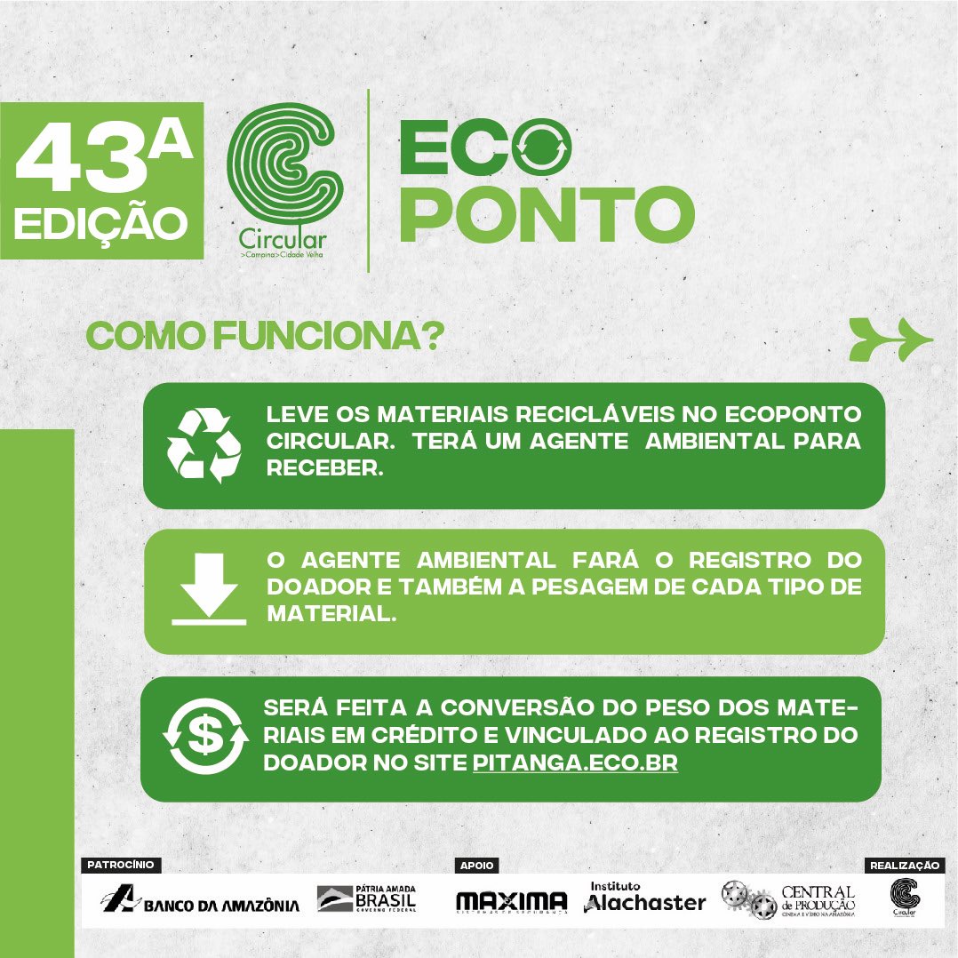 circularbelem's tweet photo. Apoio: Instituto Alachaster e Máxima Segurança. 

#sercircular #belemdopara https://t.co/BrPz35o5Hv