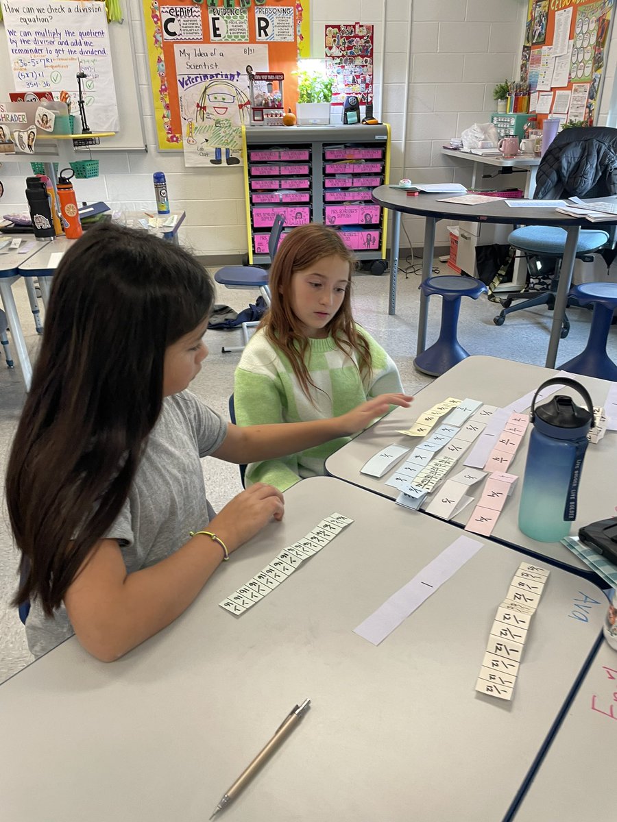 Mrs_Schrader4's tweet photo. Working with fraction strips to create equivalent fractions and turn improper fractions into mixed numbers. #bridgesmath #fourthgrademath #johnsonpride https://t.co/L7PVi6PnMq