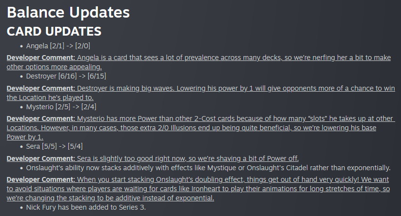 RidiculousHat's tweet photo. marvel snap patch notes have been found on steam! 

https://t.co/x1Zso7Lr1n https://t.co/C7xTnrKh5M