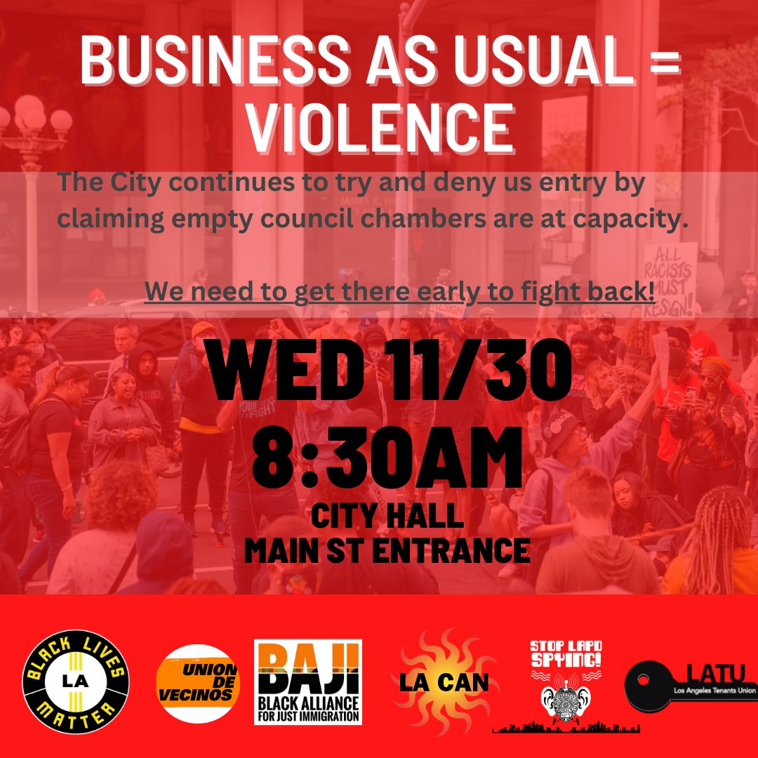The city has escalated its efforts to try and suppress our voices from being heard. The Council, LAPD, and the city attorney's office have doubled down on their commitment to resume the violent business of this city. Join us as we continue to fight back against business as usual.
