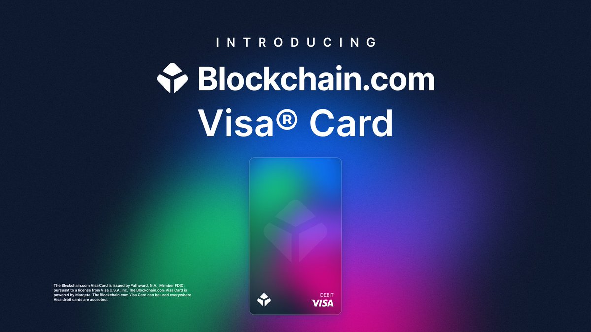 blockchain's tweet photo. Introducing the https://t.co/0DZyULavbV Visa® Card.

✅ Spend your crypto or cash without fees
✅ Use it anywhere Visa® debit cards are accepted
✅ Earn 1% back in crypto on all purchases

Join the waitlist today
https://t.co/JB9NxcePfS https://t.co/DDktmecnhT