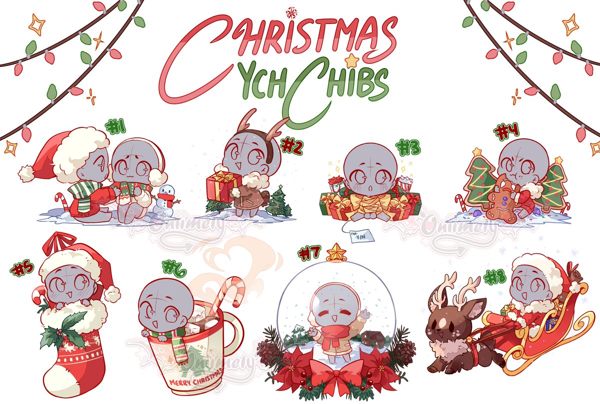 🎄CHRISTMAS YCH CHIBS OPEN! 🎄

-No set amount of slots but I will close them in 20-30 minutes!!
-Slots up on my ko -fi
-Rts appreciated <3
-PLS DO NOT COPY/TRACE THESE!! THEY ARE NOT FREE TO USE BASES. 