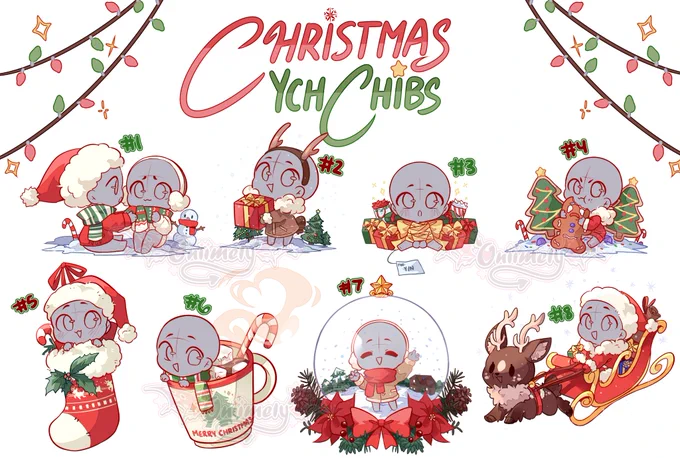 🎄CHRISTMAS YCH CHIBS OPEN! 🎄

-No set amount of slots but I will close them in 20-30 minutes!!
-Slots up on my ko -fi
-Rts appreciated &lt;3
-PLS DO NOT COPY/TRACE THESE!! THEY ARE NOT FREE TO USE BASES. 