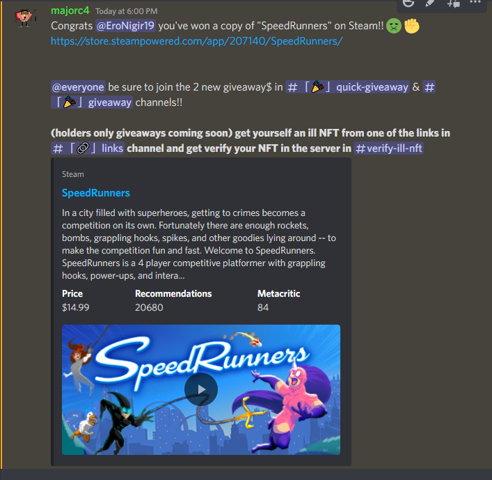 lostsignal8_'s tweet photo. 🔥🔥🔥 CONGRATS!!! 
Free Steam games in our Discord.
Join us. 
👇
https://t.co/yvN7Dovx3Y

🤢✊

#Gaming #Giveaways #NFTArt #NY #Opensea #PolygonNFT #ETH #FreeGames #Discord #NFTCommunity #Steam #Free #Gamer #Stream #Games https://t.co/YO8zKhuaw1
