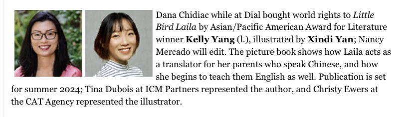 Kelly Yang (@kellyyanghk) on Twitter photo The news is out!!! I have a new picture book called LITTLE BIRD LAILA coming in 2024 about a Chinese-American girl who translates for her parents! Can’t wait for everyone to meet Laila!!! She’s the spunkiest little translator you’ll ever meet! 🥰🥰🥰 <a href="/xindiyanart/">Xindi Yan Art</a> <a href="/penguinkids/">Penguin Kids</a> The news is out!!! I have a new picture book called LITTLE BIRD LAILA coming in 2024 about a Chinese-American girl who translates for her parents! Can’t wait for everyone to meet Laila!!! She’s the spunkiest little translator you’ll ever meet! 🥰🥰🥰 <a href="/xindiyanart/">Xindi Yan Art</a> <a href="/penguinkids/">Penguin Kids</a>