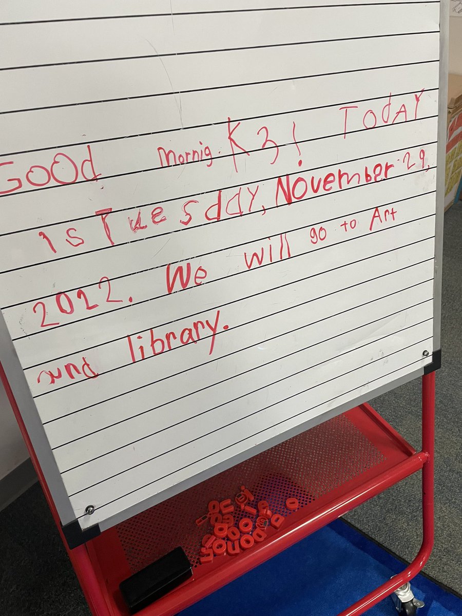 ChristyYowell's tweet photo. Look at K3, writing their own morning message! Using upper case letters, spaces, and punctuation takes a lot of team effort! Way to be K3!#Wilsonway https://t.co/yqoESpC4S2