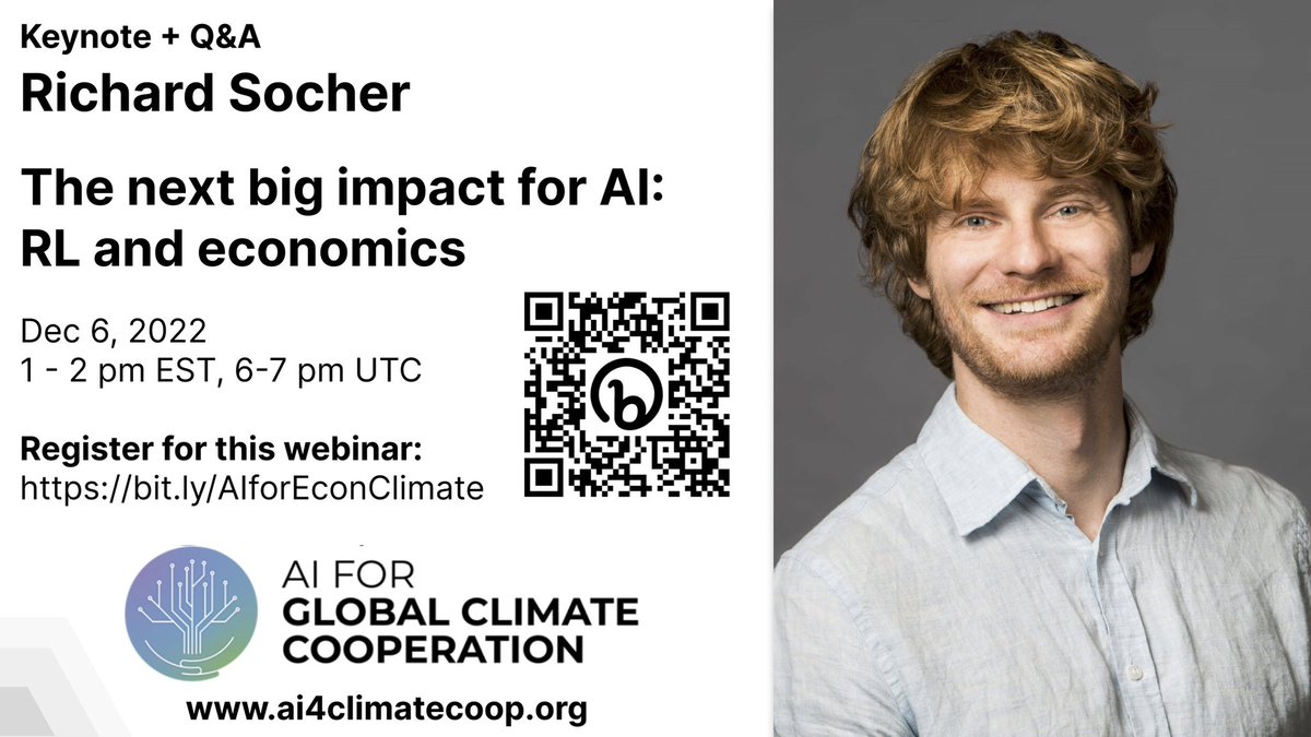 ClimateAICompetition (@ai4climatecoop) on Twitter photo Mark your calendars!
On December 6 at 1 p.m. EST, <a href="/RichardSocher/">Richard Socher</a> will join us for a live discussion and Q/A session on the future of AI for economics and climate modeling.
Register: bit.ly/AIforEconClima… Mark your calendars!
On December 6 at 1 p.m. EST, <a href="/RichardSocher/">Richard Socher</a> will join us for a live discussion and Q/A session on the future of AI for economics and climate modeling.
Register: bit.ly/AIforEconClima…