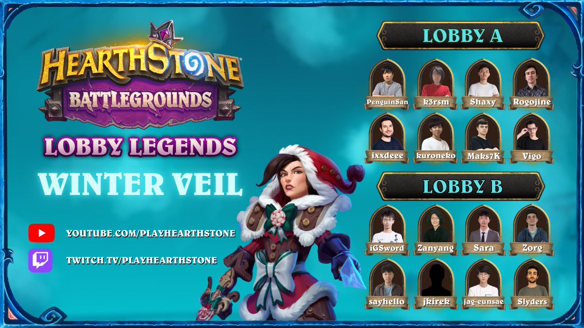 HSesports's tweet photo. Lobby Legends: Winter Veil will be the 9th and final competitive Battlegrounds event this year!
Let’s check out the lineup and viewer’s guide for the tournament! Join us this weekend on Youtube or Twitch!

Viewer’s guide with all details: https://t.co/0OJgxw36oC

#HSEsports #BGLL https://t.co/8cihgdWU0T