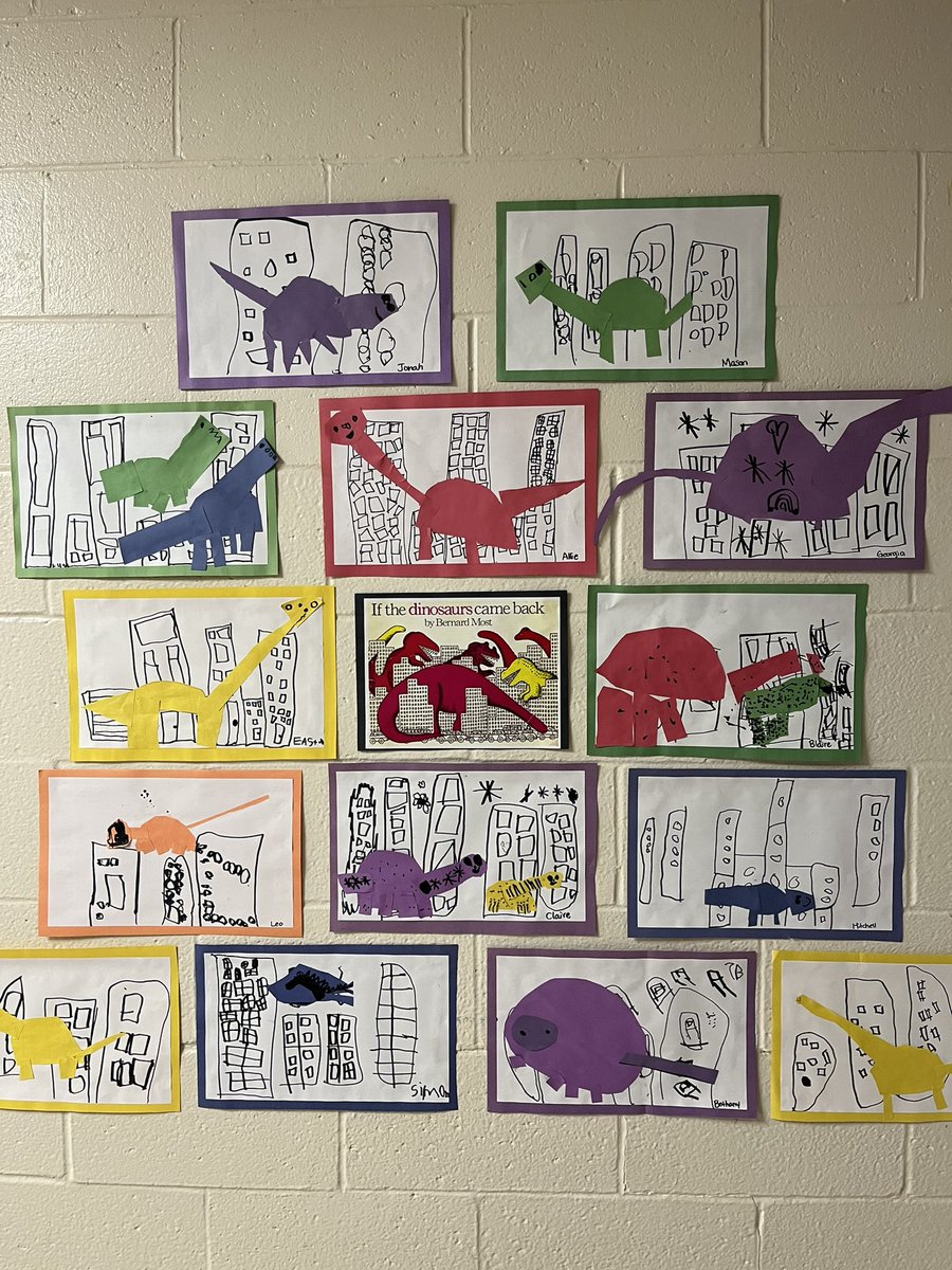 JulieMedd's tweet photo. “If the dinosaurs came back” After reading the story we wanted to create our own city with dinosaurs.  Here are a few of our masterpieces.  @TVDSBKinder #Kindergarten https://t.co/WfJ2ODgJgg