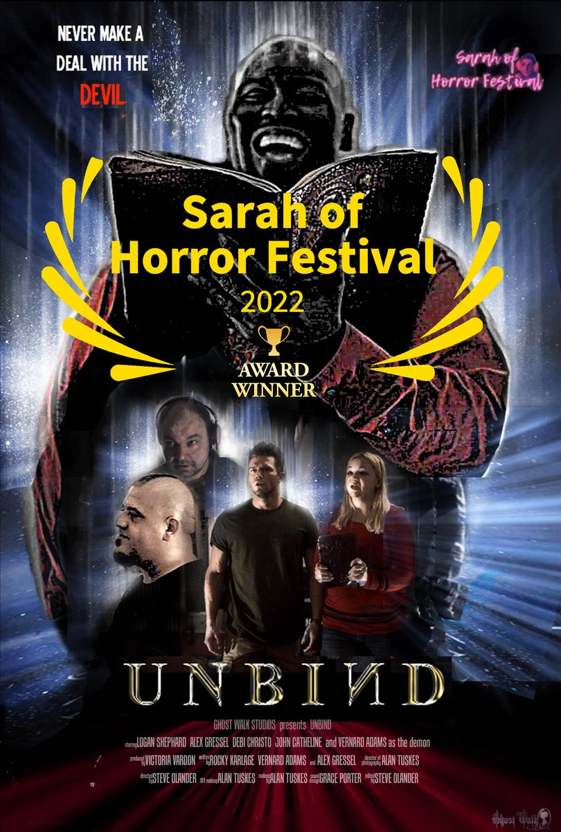 #GhostWalkStudios is again honored its #filmshort #Unbind (with <a href="/QueenMalvolia/">Malvolia</a> hosting) is an @AwardWinner at <a href="/SarahofHorror/">Sarah of Horror</a> online #filmfestival 😍