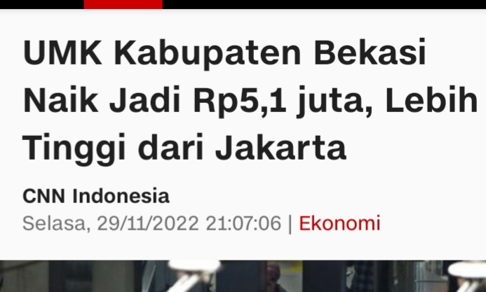 UMK Kab Bekasi ini dari dulu termasuk tertinggi di RI. Kenapa? Krn di Bekasi ada Cikarang - episentrum investasi di Indonesia. 

Dgn UMK sebesar ini, pabrik2 di Cikarang akan lbh bnyk diisi oleh pabrik sekelas Toyota, Hyundai, Honda Motor hingga Unilever.