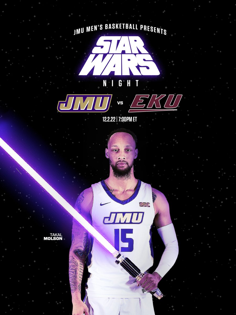 JMUMBasketball's tweet photo. Do or do not. There is no try. 👀

Make sure you're in the house for STAR WARS night on Friday!

✅ Poster Giveaway
✅ LEGO Set
✅ Silent Auction
✅ Tip at 7pm

Get your tickets NOW ⬇️

🎟️ | https://t.co/4tYRVs4Ags

#GoDukes https://t.co/iP4YeNGcoa