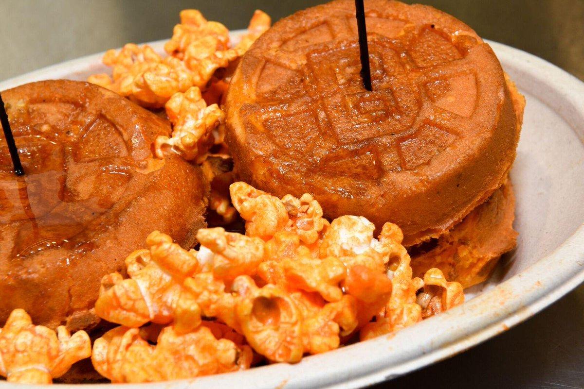 tdgarden's tweet photo. Breakfast for dinner? That's a waffle-y good idea! 🧇

Visit the Frito Lay Test Kitchen (Loge 15) during tonight's #NHLBruins game for a Cheetos Waffle Chicken Sandwich. 

#TDGEats #DelawareNorthSports https://t.co/a9JpHBybr6