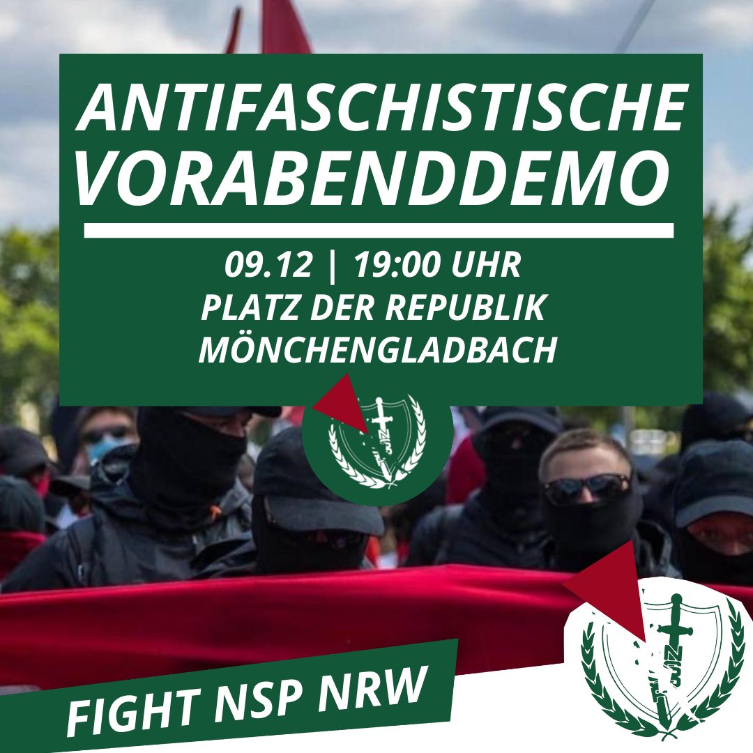 oat_mgladbach's tweet photo. 1/5 
Kommt zur antifaschistischen Vorabenddemo!
Bevor es am 10.12 nach Düsseldorf geht, um uns dort dem Nazi-Aufmarsch der „Neue Stärke Partei" entgegen zu stellen, findet die Vorabenddemo in Mönchengladbach statt! https://t.co/cxpcFTzQJ2